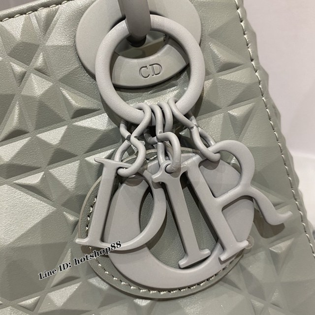Dior專櫃2022新款lady女包 迪奧三格霧面系列啞光灰鑽石菱格lady手袋 fkd1350